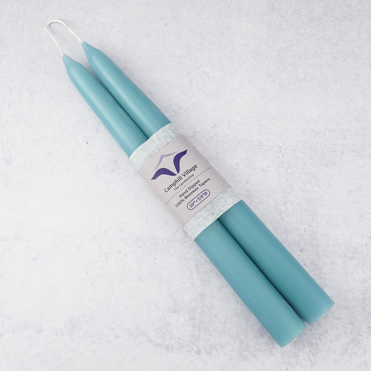 Natural beeswax looped taper candle light blue